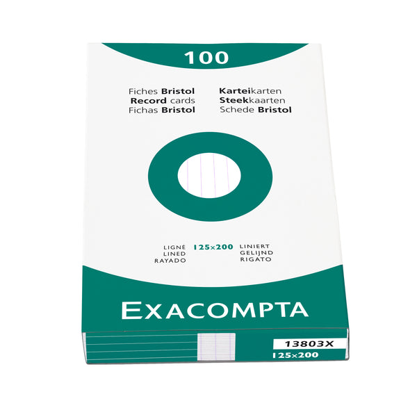 Exacompta Record Cards Ruled 200x125mm White (Pack 100) 13803X - UK BUSINESS SUPPLIES