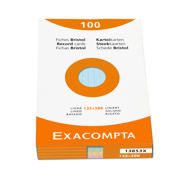 Exacompta Record Cards Ruled 200x125mm Assorted Colours (Pack 100) 13853X - UK BUSINESS SUPPLIES