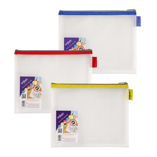 Snopake Mesh Zippa Bag EVA A5 300 Micron Assorted Colours (Pack 3) - 15818 - UK BUSINESS SUPPLIES
