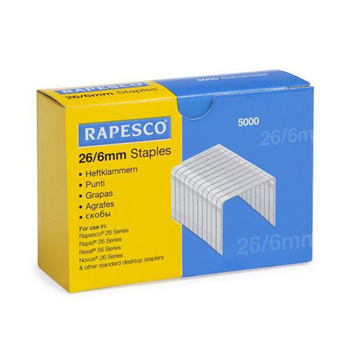 Rapesco Staples 26/6mm Box 5000 Code S11662Z3 - UK BUSINESS SUPPLIES