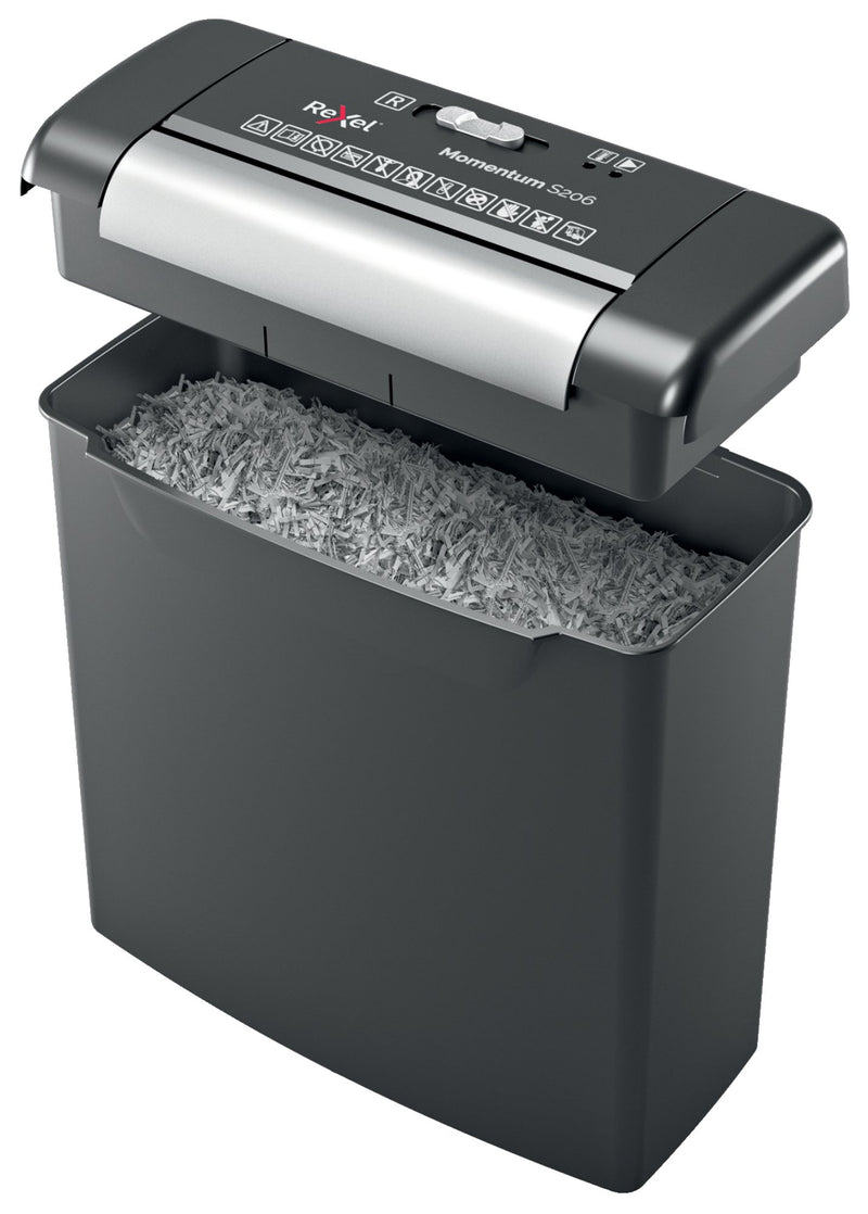 Rexel Momentum S206 Strip Cut Shredder 9 Litre 6 Sheet Black 2104568 - UK BUSINESS SUPPLIES