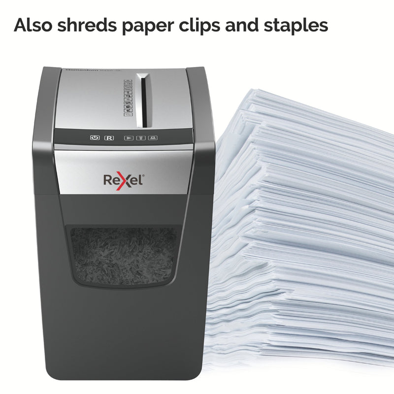 Rexel Momentum X410-SL Slimline Cross Cut Shredder 23 Litre 10 Sheet Black 2104573 - UK BUSINESS SUPPLIES