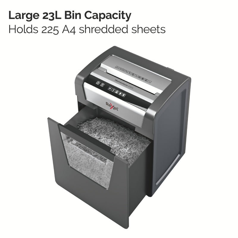 Rexel Momentum X415 Cross Cut Shredder 23 Litre 15 Sheet Black 2104576 - UK BUSINESS SUPPLIES