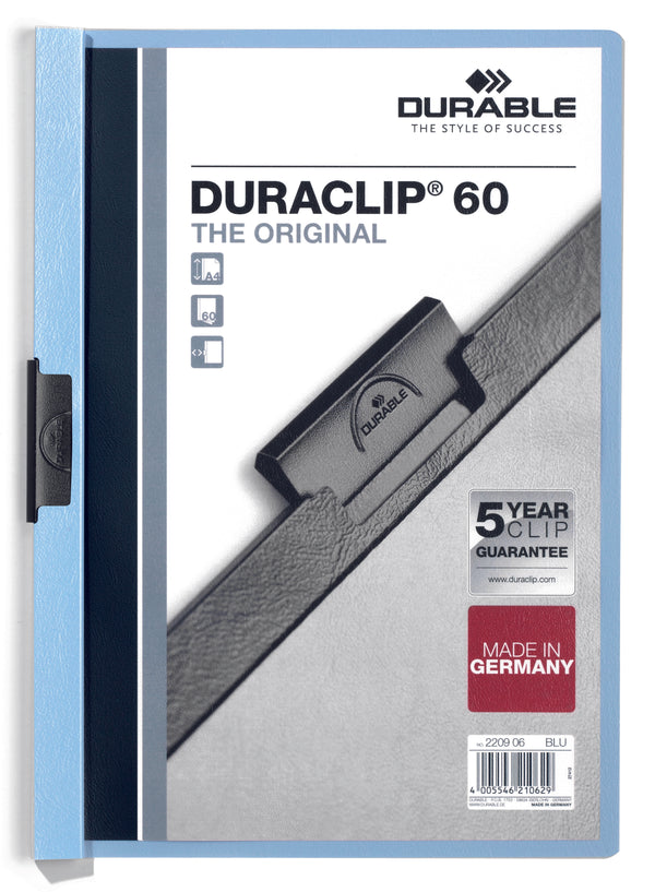 Durable Duraclip 60 Report File 6mm A4 Blue (Pack 25) 220906 - UK BUSINESS SUPPLIES