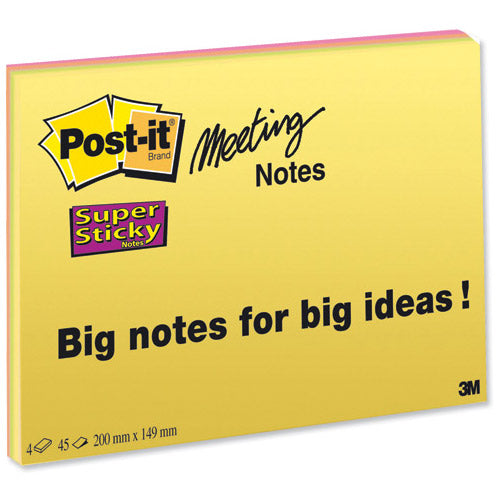 Post-it Notes Bright Colours 200x149mm Pack 4's - UK BUSINESS SUPPLIES