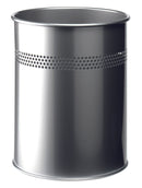 Durable Waste Bin Metal Round Perforated 15 Litre 30mm Silver 330023 - UK BUSINESS SUPPLIES