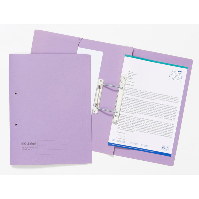 Guildhall Spring Pocket Transfer File Manilla Foolscap 315gsm Mauve (Pack 25) - 349-MVEZ - UK BUSINESS SUPPLIES