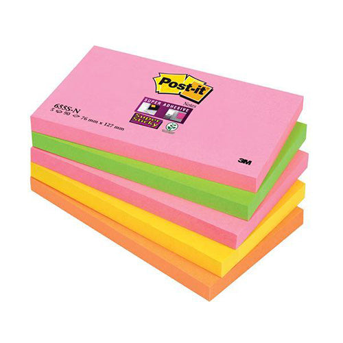 3M Post-it Super Sticky Notes 76x127mm Neon Rainbow Code 655-SN - UK BUSINESS SUPPLIES