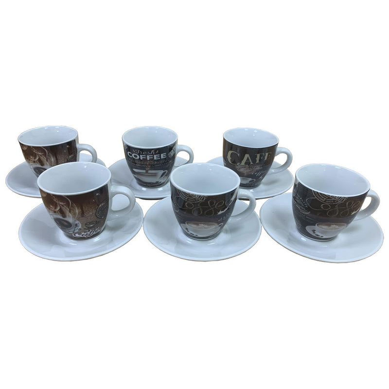 Fixtures Coffee Printed Design Espresso Cup & Saucer Set {12 Piece Set} - UK BUSINESS SUPPLIES