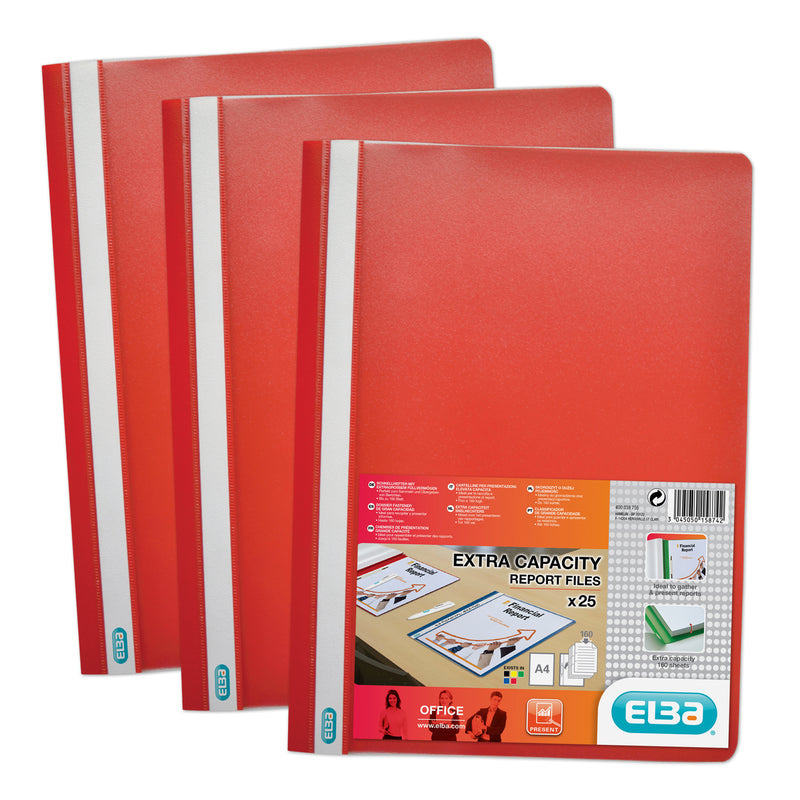 Elba Report File Clear Front Plastic Red Pack 50 400055034 - UK BUSINESS SUPPLIES