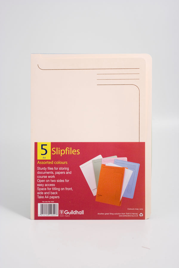 Guildhall Slipfile Manilla A4 Open 2 Sides 230gsm Assorted Colours (Pack 50) - 4600Z - UK BUSINESS SUPPLIES