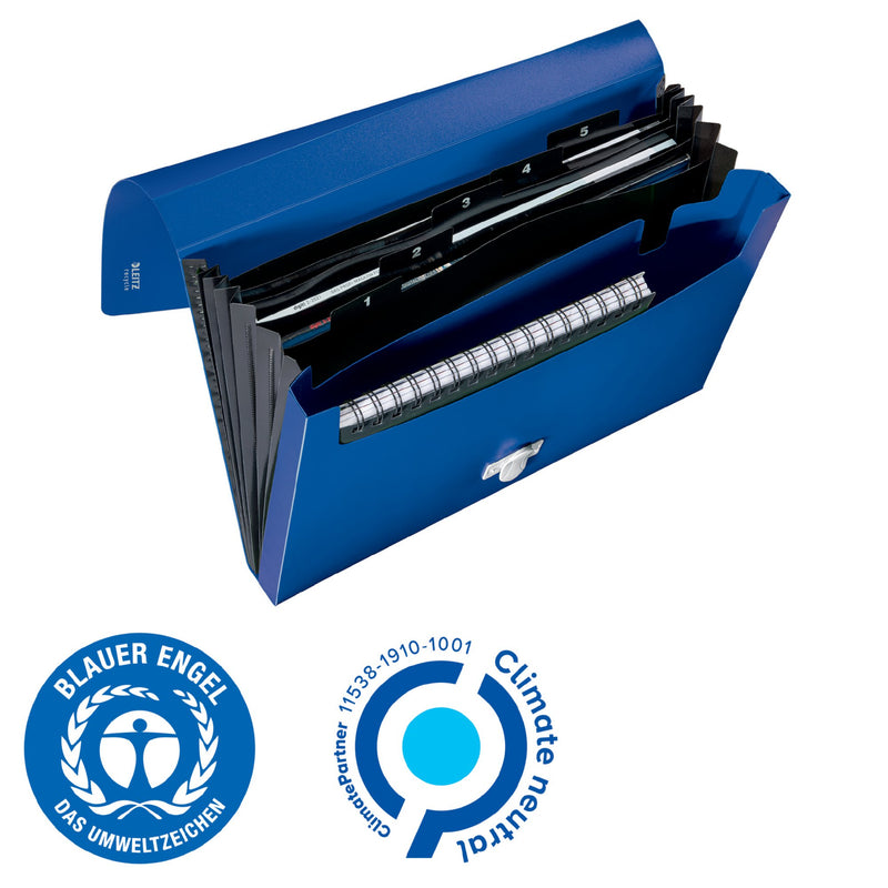 Leitz Recycle Polypropylene Expanding Concertina 5 Part File Blue 46240035 - UK BUSINESS SUPPLIES