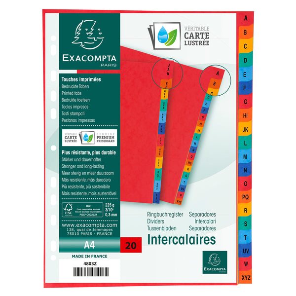 Exacompta Index A-Z A4 225gsm Pressboard Assorted Colours - 4803Z - UK BUSINESS SUPPLIES