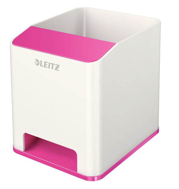 Leitz WOW Dual Colour Sound Pen Holder White/Pink 53631023 - UK BUSINESS SUPPLIES