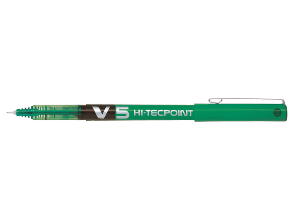 Pilot V5 Hi-Tecpoint Liquid Ink Rollerball Pen 0.5mm Tip 0.3mm Line Green (Pack 12) - 100101204 - UK BUSINESS SUPPLIES