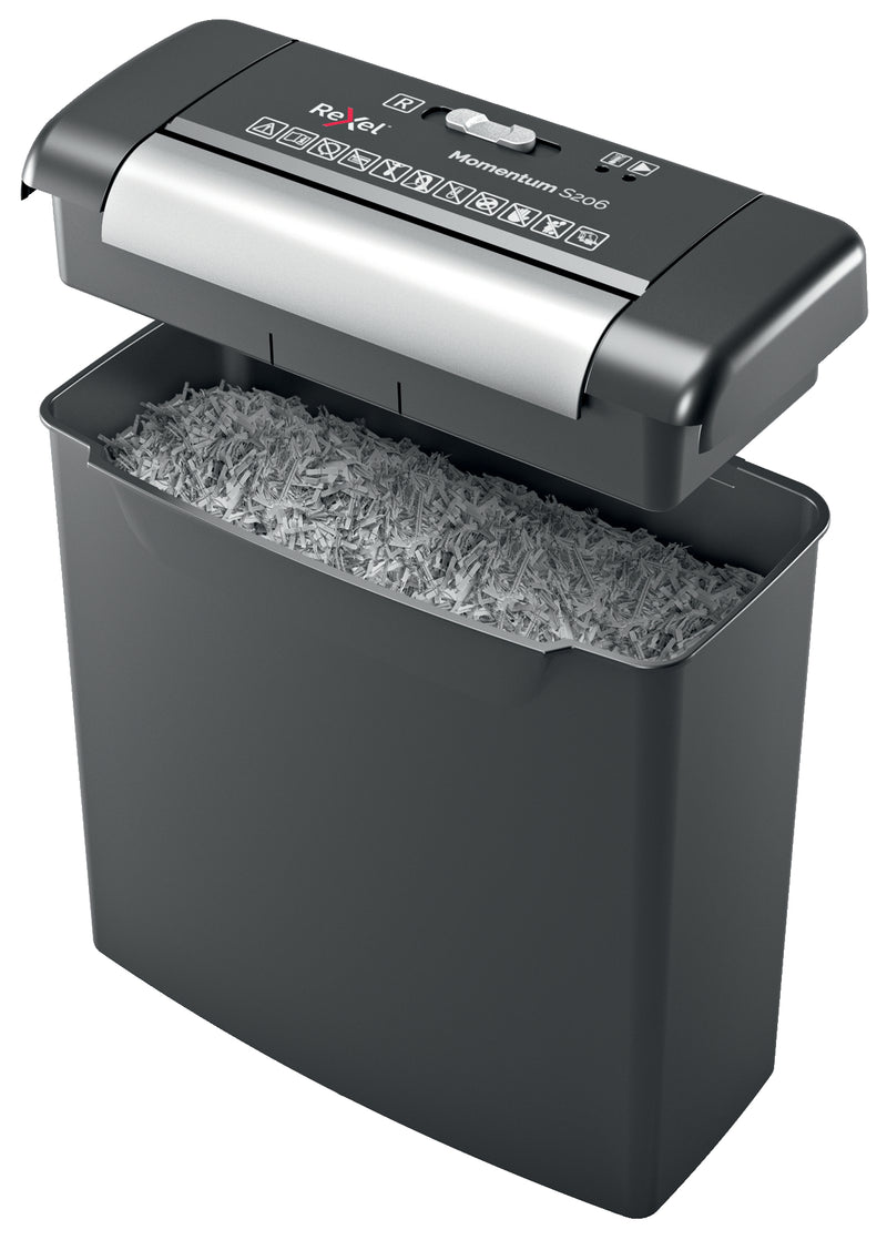 Rexel Momentum S206 Strip Cut Shredder 9 Litre 6 Sheet Black 2104568 - UK BUSINESS SUPPLIES