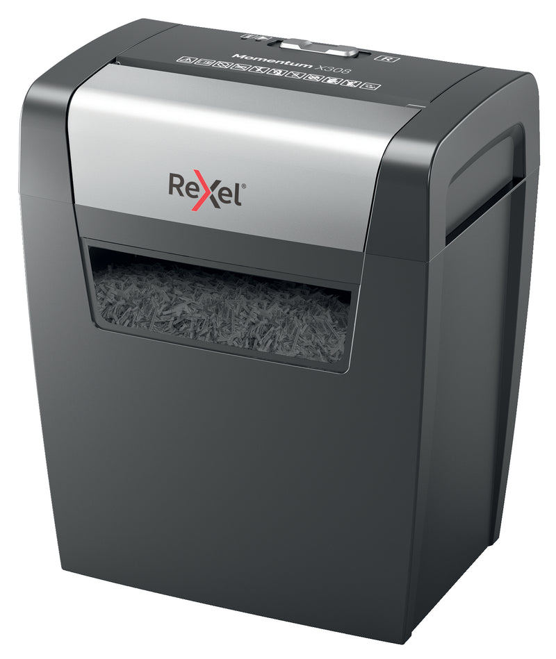 Rexel Momentum X308 Cross Cut Shredder 15 Litre 8 Sheet Black 2104570 - UK BUSINESS SUPPLIES