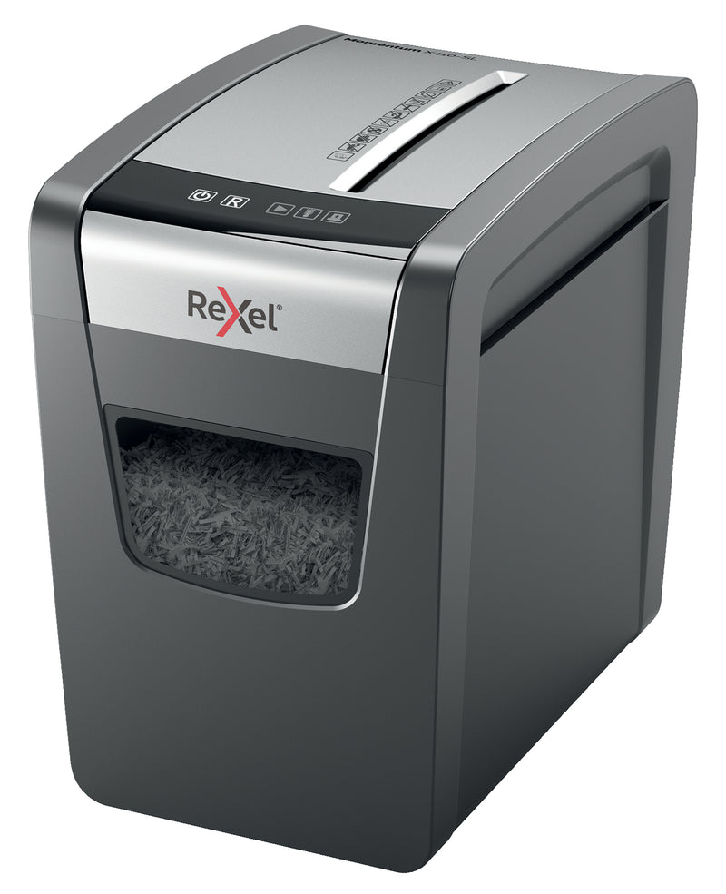 Rexel Momentum X410-SL Slimline Cross Cut Shredder 23 Litre 10 Sheet Black 2104573 - UK BUSINESS SUPPLIES