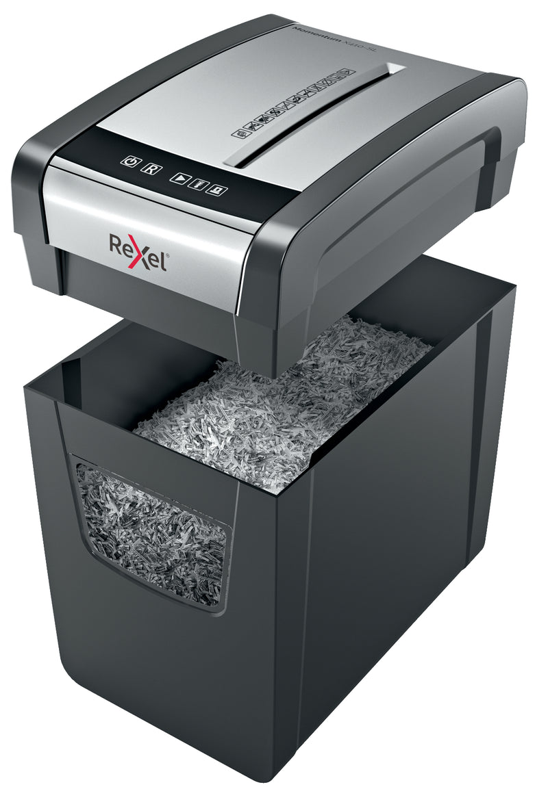 Rexel Momentum X410-SL Slimline Cross Cut Shredder 23 Litre 10 Sheet Black 2104573 - UK BUSINESS SUPPLIES