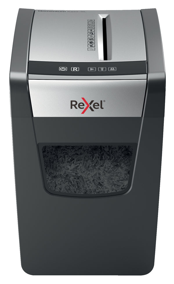 Rexel Momentum X410-SL Slimline Cross Cut Shredder 23 Litre 10 Sheet Black 2104573 - UK BUSINESS SUPPLIES