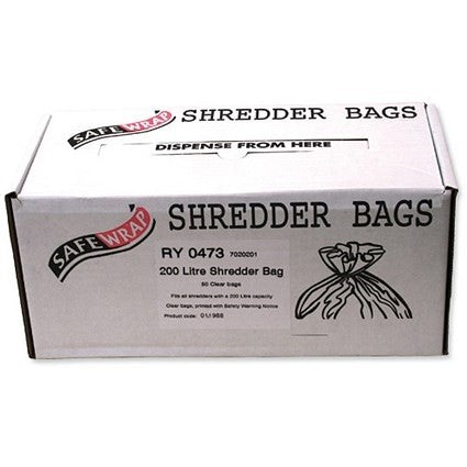 Safewrap Shredder Bag 200 Litre {Pack 50} - UK BUSINESS SUPPLIES