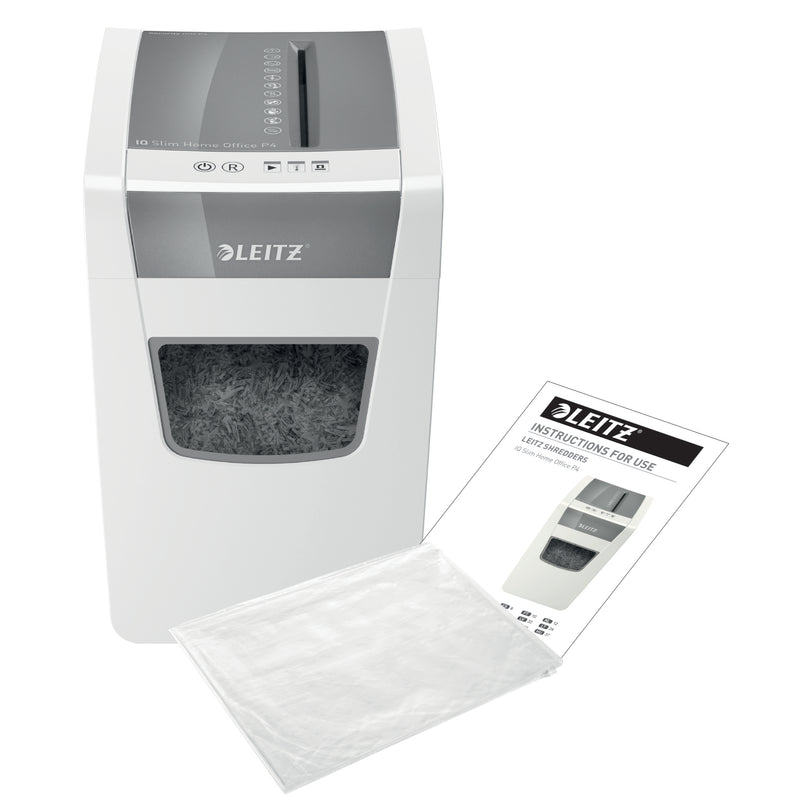 Leitz IQ Slim Home Office Cross Cut Shredder 23 Litre 10 Sheet White 80011000 - UK BUSINESS SUPPLIES