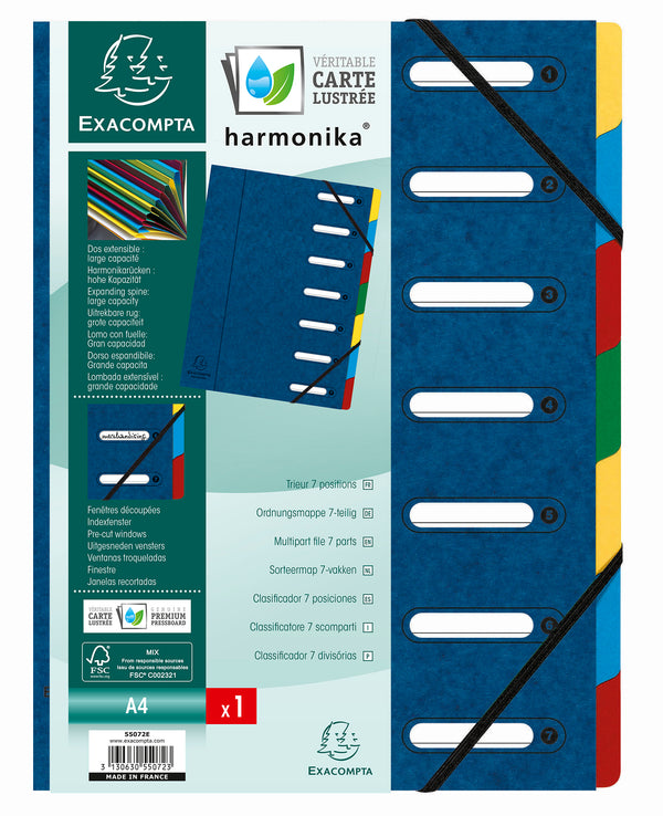 Exacompta Harmonika Multifile Manilla A4 7 Part 425gsm Blue - 55072E - UK BUSINESS SUPPLIES