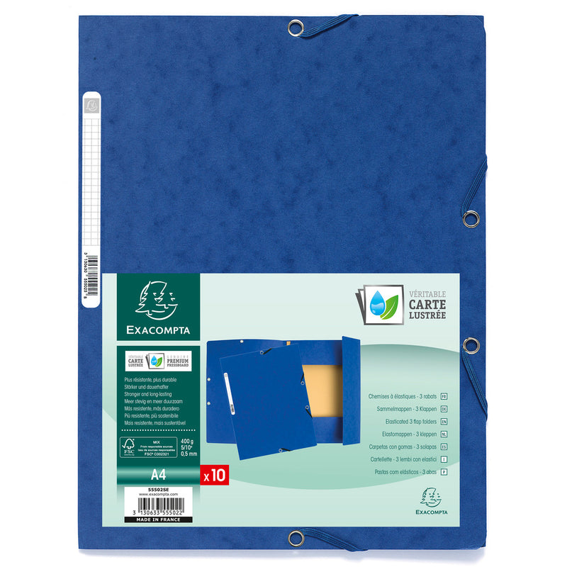 Europa 3 Flap Folder Manilla 240x320mm Elasticated 400gsm Blue (Pack 10) - 55502SE - UK BUSINESS SUPPLIES