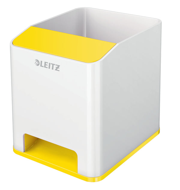 Leitz WOW Sound Pen Holder White/Yellow 53631016 - UK BUSINESS SUPPLIES