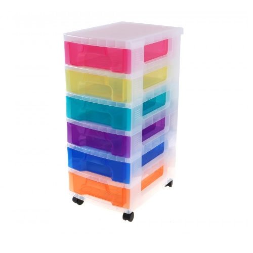 Really Useful Storage Boxes 6 x 7 Litre Clear Tower Rainbow Drawers - UK BUSINESS SUPPLIES