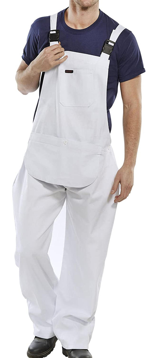 Bib & Brace with Pouch, Cotton WHITE Painter , DIY, Workwear {All Sizes} - UK BUSINESS SUPPLIES