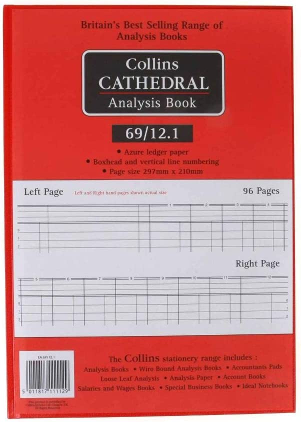 Collins Cathedral Analysis Book 12 Cash Columns 96 Pages 811112/X - UK BUSINESS SUPPLIES