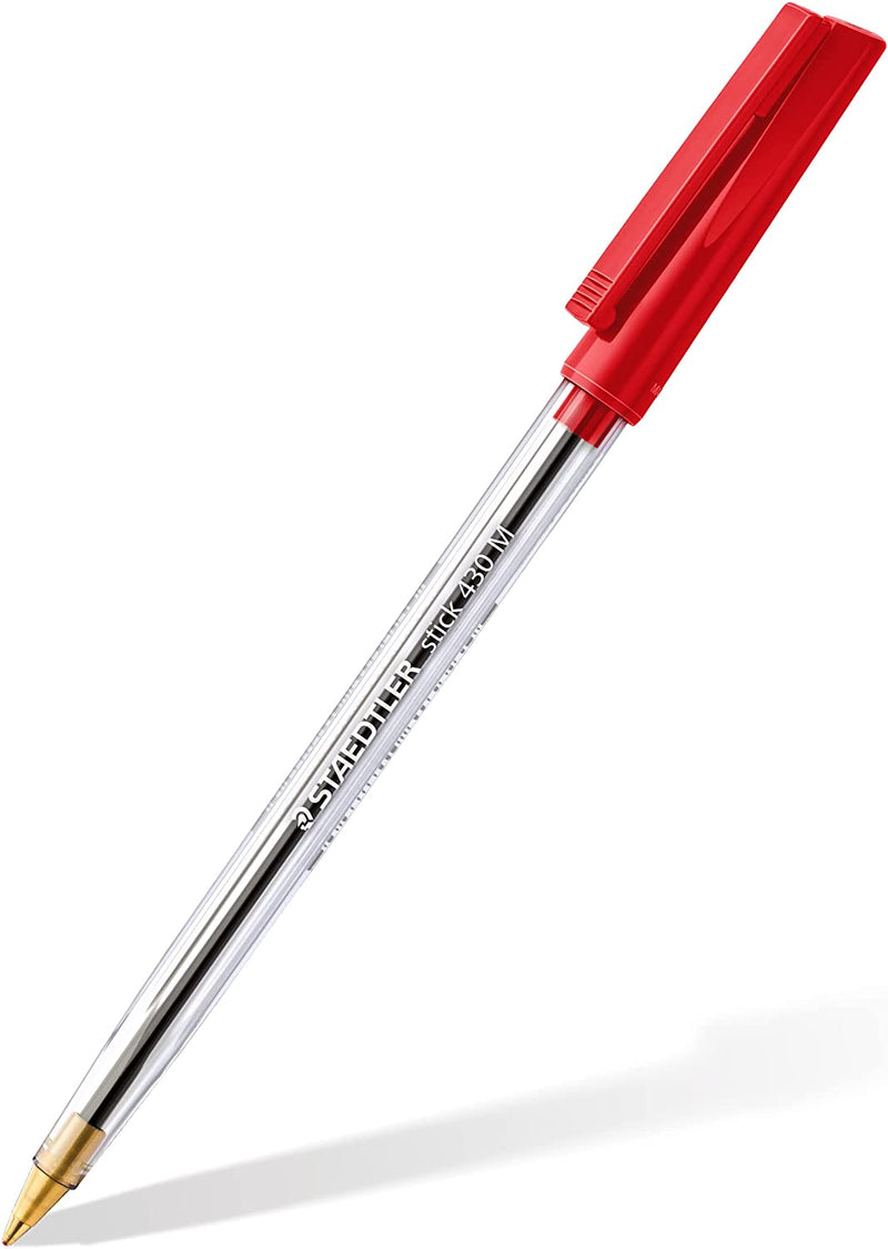 STAEDTLER Stick 430 M-2 Ballpoint Pen Medium - Red (Box of 10) - UK BUSINESS SUPPLIES