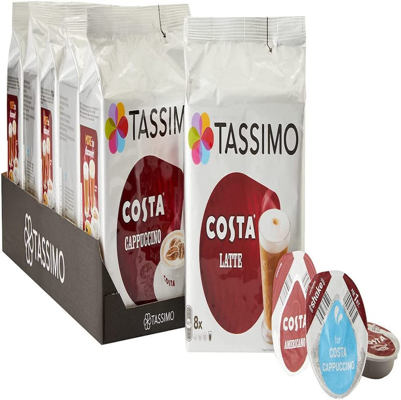 Tassimo Coffee Costa Bundle - Costa Latte/Cappuccino/Americano pods - Pack of 6 (64 Servings) - UK BUSINESS SUPPLIES
