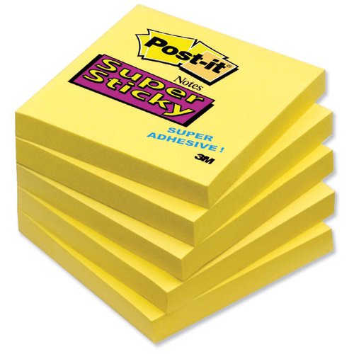 3M Post-it Super Sticky Notes Pad 76x76mm Yellow Pack 12 Code 654-S - UK BUSINESS SUPPLIES