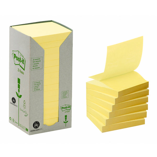 Post-it Recycled Z-Notes 76 mm x 76 mm Canary Yellow (Pack 16) 7100172251 - UK BUSINESS SUPPLIES