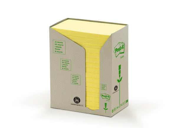 Post-it Recycled Notes 76 mm x 127 mm Canary Yellow (Pack 16) 7100172248 - UK BUSINESS SUPPLIES
