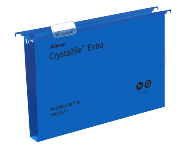 Rexel Crystalfile Extra Foolscap Suspension File Polypropylene 30mm Blue (Pack 25) 70633 - UK BUSINESS SUPPLIES