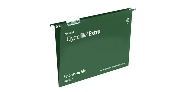 Rexel Crystalfile Extra A4 Suspension File Polypropylene 15mm V Base Green (Pack 25) 70634 - UK BUSINESS SUPPLIES