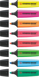 STABILO BOSS ORIGINAL Highlighter Chisel Tip 2-5mm Line Assorted Colours (Wallet 8) - 70/8 - UK BUSINESS SUPPLIES