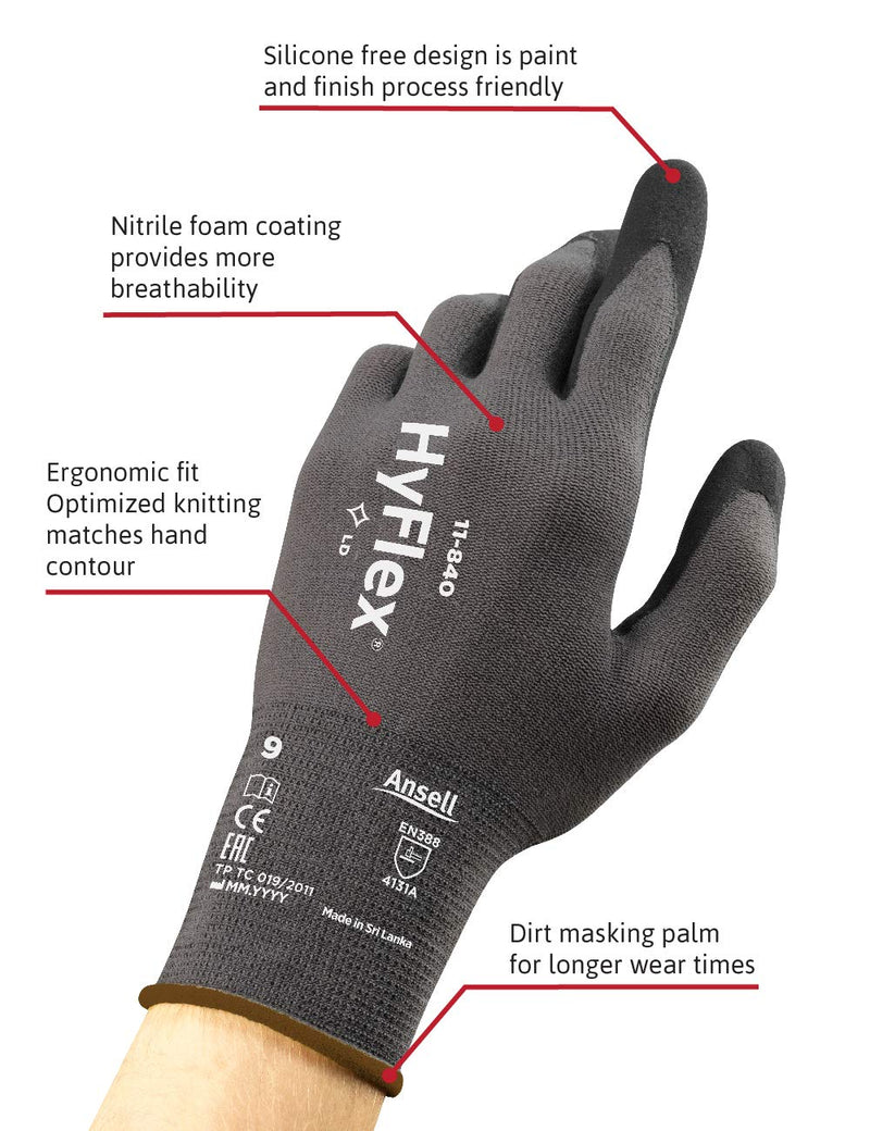 Ansell Hyflex {11-840's} Black Large Gloves {All Sizes} - UK BUSINESS SUPPLIES