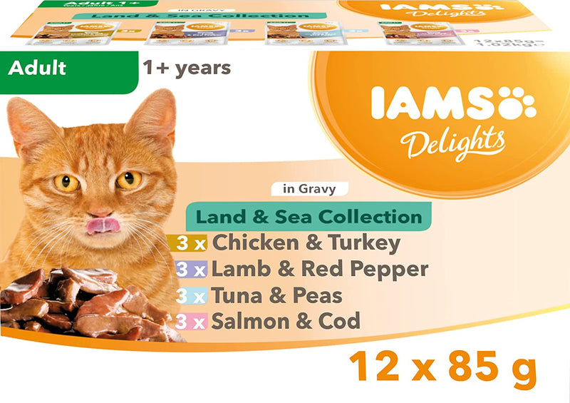 IAMS Delights Adult Cat Land & Sea Collection in Gravy 12x85g - UK BUSINESS SUPPLIES
