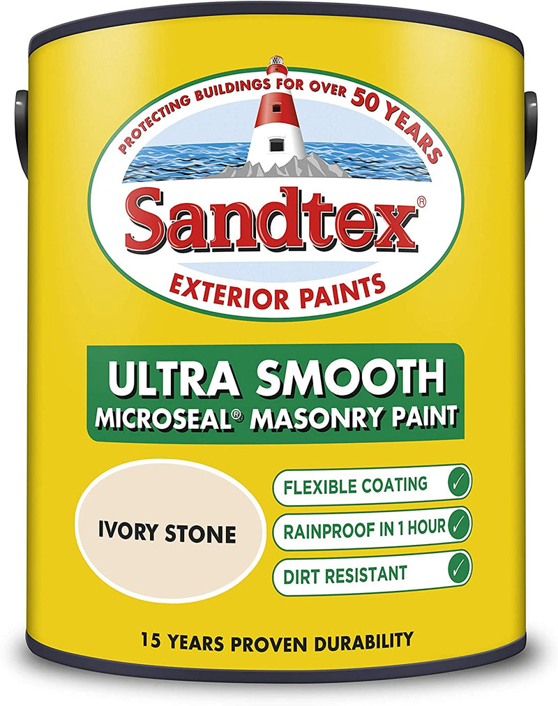 Sandtex Retail Ultra Smooth Masonry Ivory Stone 5L - UK BUSINESS SUPPLIES