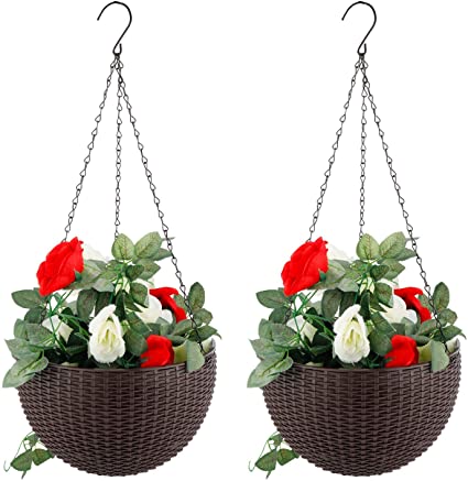 Fixtures Brown Rattan Effect Hanging Basket LARGE 25cm x 16cm - UK BUSINESS SUPPLIES