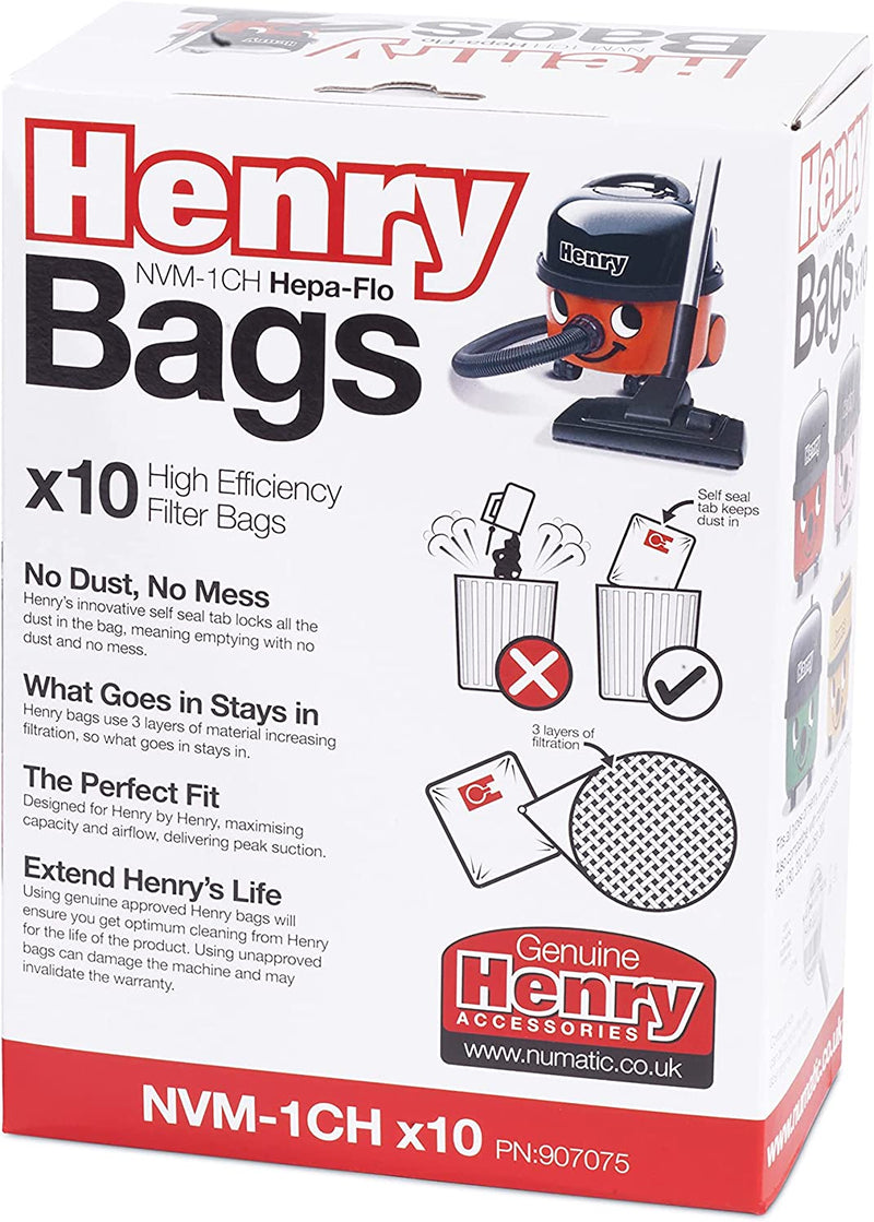 Numatic Vacuum Cleaner Bags For Henry Vacuum Cleaners (Pack of 10) KNI1C - UK BUSINESS SUPPLIES