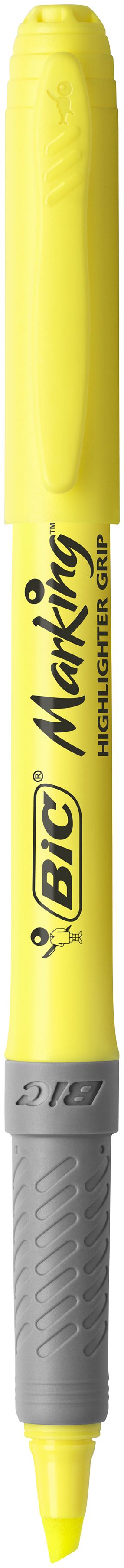 Bic Grip Highlighter Pen Chisel Tip 1.6-3.3mm Line Yellow (Pack 12) - 811935 - UK BUSINESS SUPPLIES