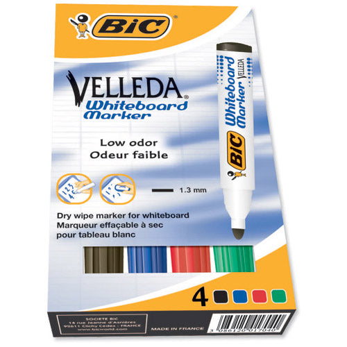Bic Velleda 1701/1704 Whiteboard Marker Bullet Tip Line Width 1.5mm Assorted Pack 4 Code 1199001704 - UK BUSINESS SUPPLIES