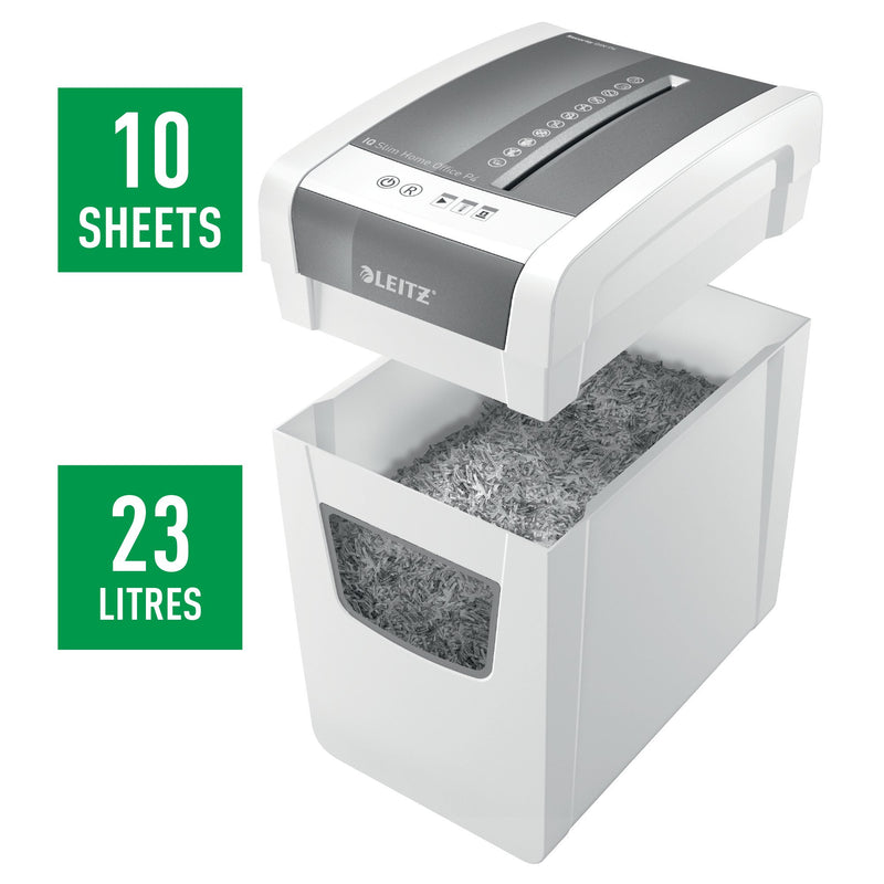 Leitz IQ Slim Home Office Cross Cut Shredder 23 Litre 10 Sheet White 80011000 - UK BUSINESS SUPPLIES