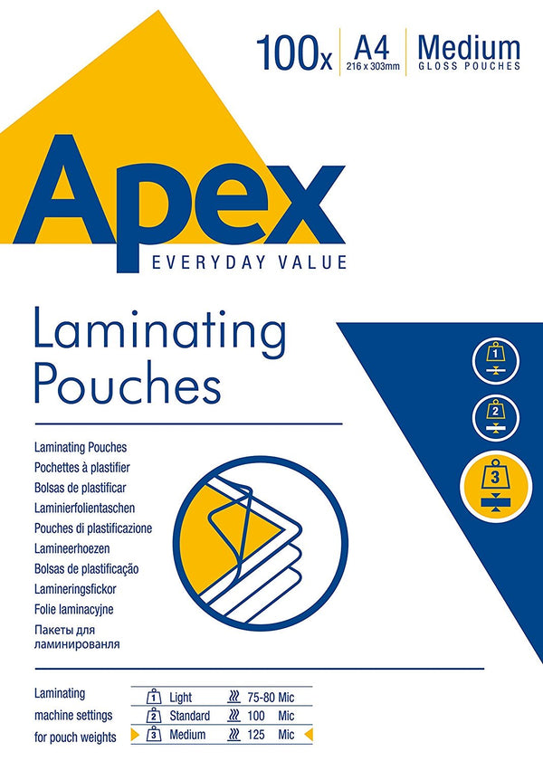 Fellowes Apex A4 Laminating Pouches 2x100 Micron Pack 100's - UK BUSINESS SUPPLIES