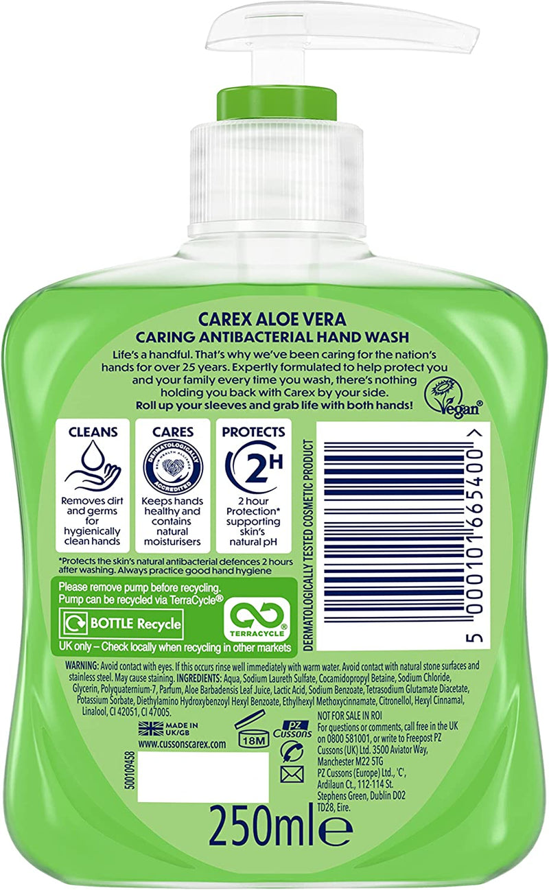 Carex Aloe Vera Antibacterial Liquid Hand Wash 250ml - UK BUSINESS SUPPLIES